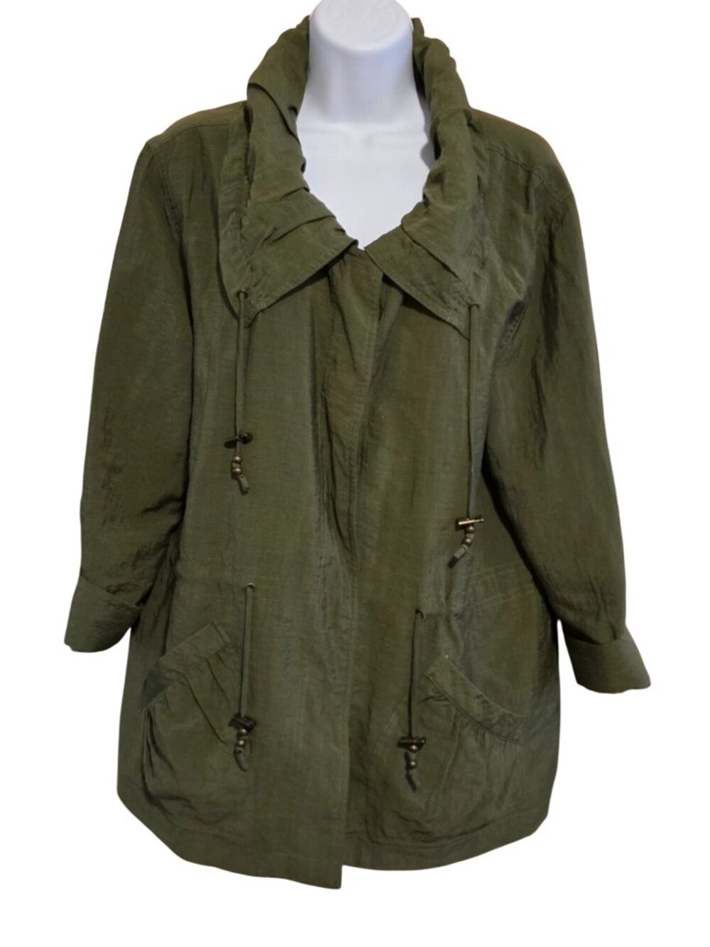 Coldwater Creek Green Lightweight Jacket Drawstring Pockets Medium spring coat